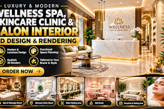 design and 3d render luxury wellness spa, skincare clinic and salon interior