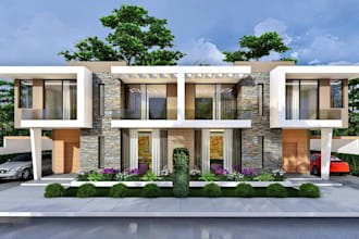 remodel modern terrace house design,4bhk villa elevation,overhung facade render