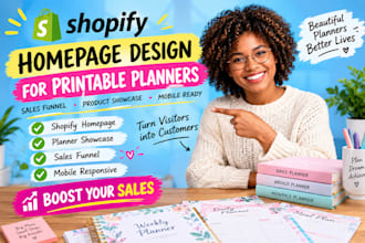 design shopify homepage sales funnel for printable planners to boost sales