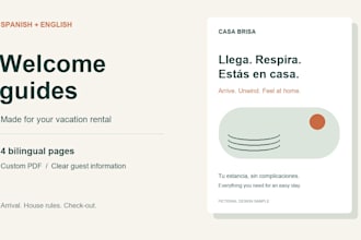design a spanish and english welcome book for your vacation rental