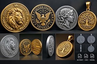 sculpt custom 3d coin design medallion bas relief engraving cnc model 3d pendant