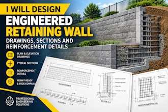 design engineered retaining wall drawings, sections and reinforcement details