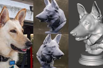 sculpt realistic 3d dog animal model pet memorial statue stl for 3d printing