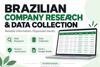 research brazilian companies and organize data in excel