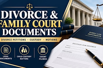draft divorce petition, child custody motion and family court documents