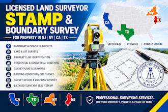 licensed land surveyor stamp and boundary survey for property in nj ny ca tx