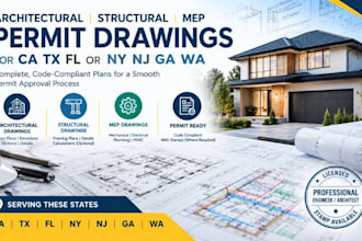 architectural structural mep permit drawings for ca tx fl or ny nj ga wa