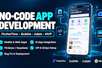 flutterflow bubble io adalo no code app developer mobile ai saas android ios app