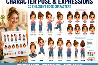 create childrens book character pose and expression sheets