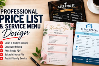 design a professional business price list or service menu
