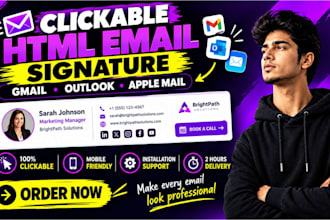 design clickable HTML email signature gmail outlook apple mail signature in 2hrs