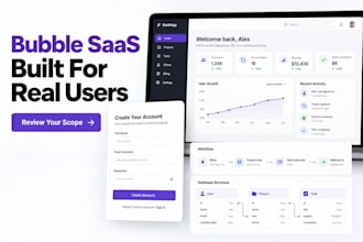 create bubbleio saas mvp no code web application, saas dashboard no code website