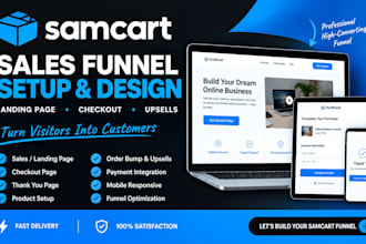 build samcart sales funnel, landing page and checkout
