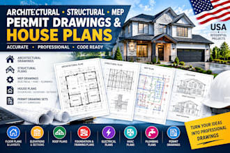 draft architectural city permit drawings, structural plans, mep and house plans