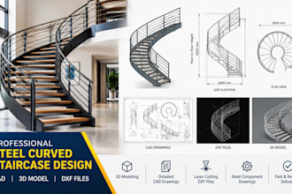 design 3d steel curved staircase with laser cutting dxf and cad drawing