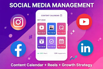 manage your social media with content calendar reels and growth strategy