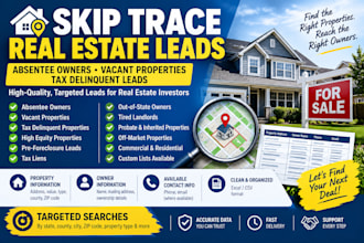 skip trace absentee owners vacant properties, tax delinquent leads for investors