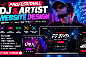 design dj website, music website, artist website, portfolio website epk, booking