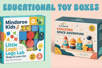 design toy packaging, toy box, kids product packaging and 3d mockup