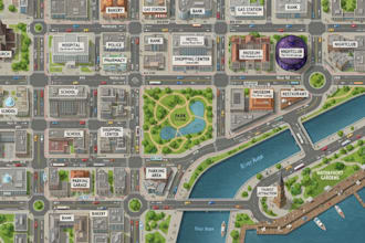 design detailed downtown tourist city and wayfinding maps