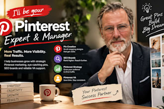 be your pinterest expert and manager for marketing, pin creation, SEO board