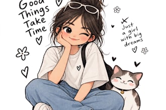 design kawaii girl with cat t shirt design