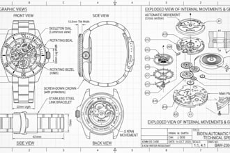 model mechanical product manufacture smartwatch 3d watches 2d technical drawing