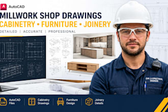 create detailed millwork shop drawings, cabinetry, furniture, joinery in autocad