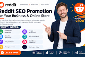 promote your ecommerce stan store, ai app, business website with reddit seo post