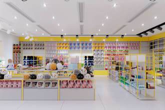 do 3d retail store design, convenience store, marts, shops and commercial spaces