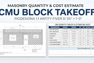 do cmu block takeoff, masonry quantity takeoff and construction estimate