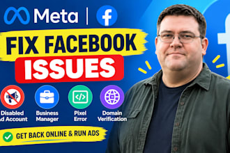 fix facebook ad account, business manager, pixel, domain and billing issues