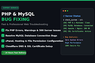fix PHP errors, mysql database issues, and website bugs