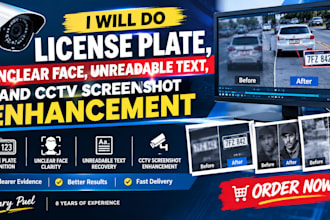 do license plate, unclear face, unreadable text, and cctv screenshot enhancement