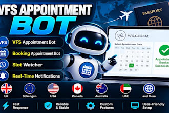 develop booking appointment bot,vfs bot,booking bot,vfs appointment slot watcher