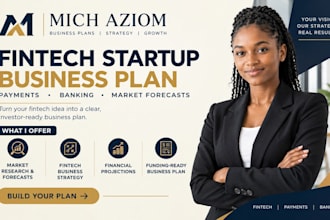 create a fintech, payments banking startup business plan with market forecasts