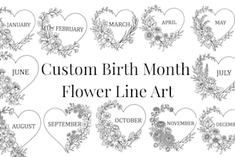 draw custom birth month flower heart calendar design