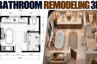 create bathroom remodeling 3d visualization with detailed floor plans
