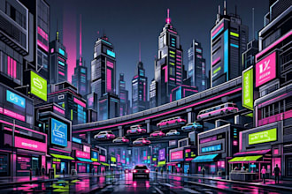 illustrate a neon cyberpunk futuristic sci fi city