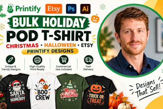 do bulk holiday pod t shirt christmas halloween etsy printify designs