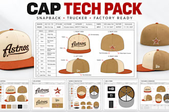 design cap tech pack, hat, snapback and trucker cap for factory manufacturing