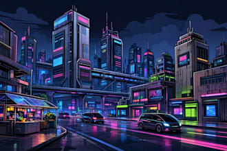 draw futuristic cyberpunk city art with sci fi illustration