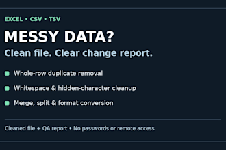 excel and csv data cleanup, deduplication and standardization