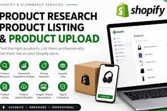 do product research, product listing and shopify product upload