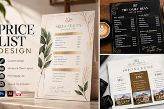 design salon price list, sell sheet, product sheet, product catalog