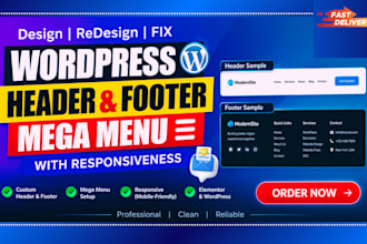design or fix your wordpress header and footer with elementor