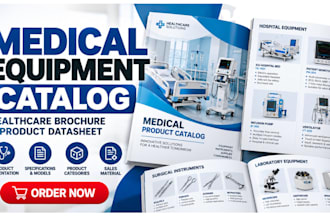 design medical equipment catalog, healthcare brochure and datasheet
