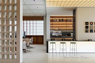 create commercial interior design and photorealistic 3d rendering for cafe,