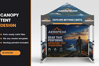 design custom canopy tent, table cover and feather flag graphics