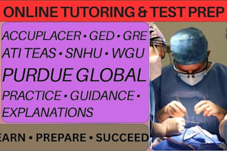 provide online tutoring for accuplacer ged gre teas snhu wgu and purdue